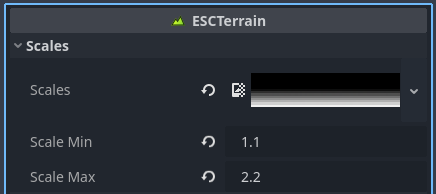 The Scale, Scale min and Scale max parameters set to 1.1 and 2.2.