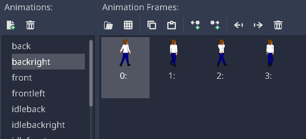 The required animations in the frames configuration.